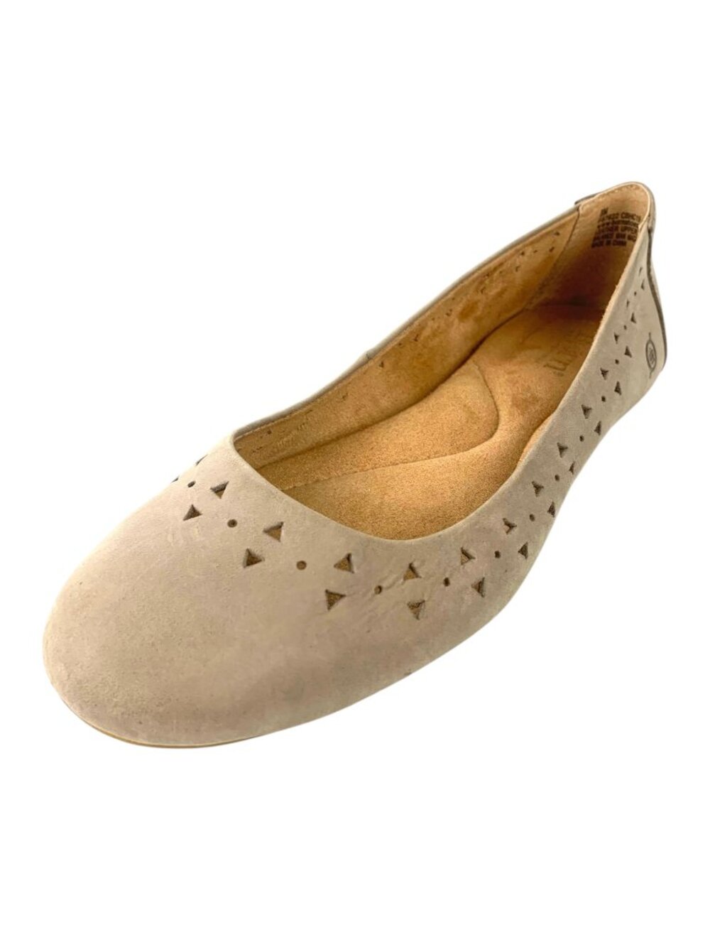 Born F67622 Taupe Nubuck Laser Cut Cushioned Ballet Flats NEW